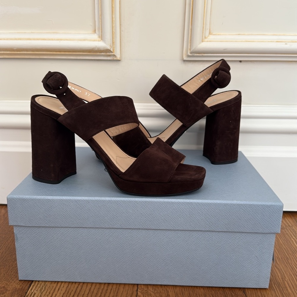 PRADA BROWN HEELS NEW BOX 37